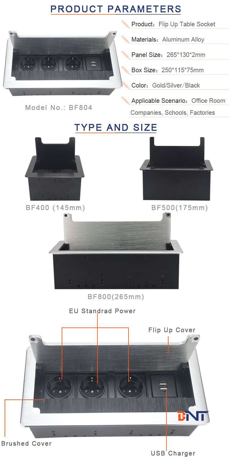 BNT Available Customized Modules Three EU Standard Power Plug desktop power plug outlet Used In Office Room BF804