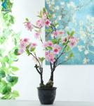 Cherry Blossom Artificial Potted Plants , Peach Flower Fake Bonsai Plants