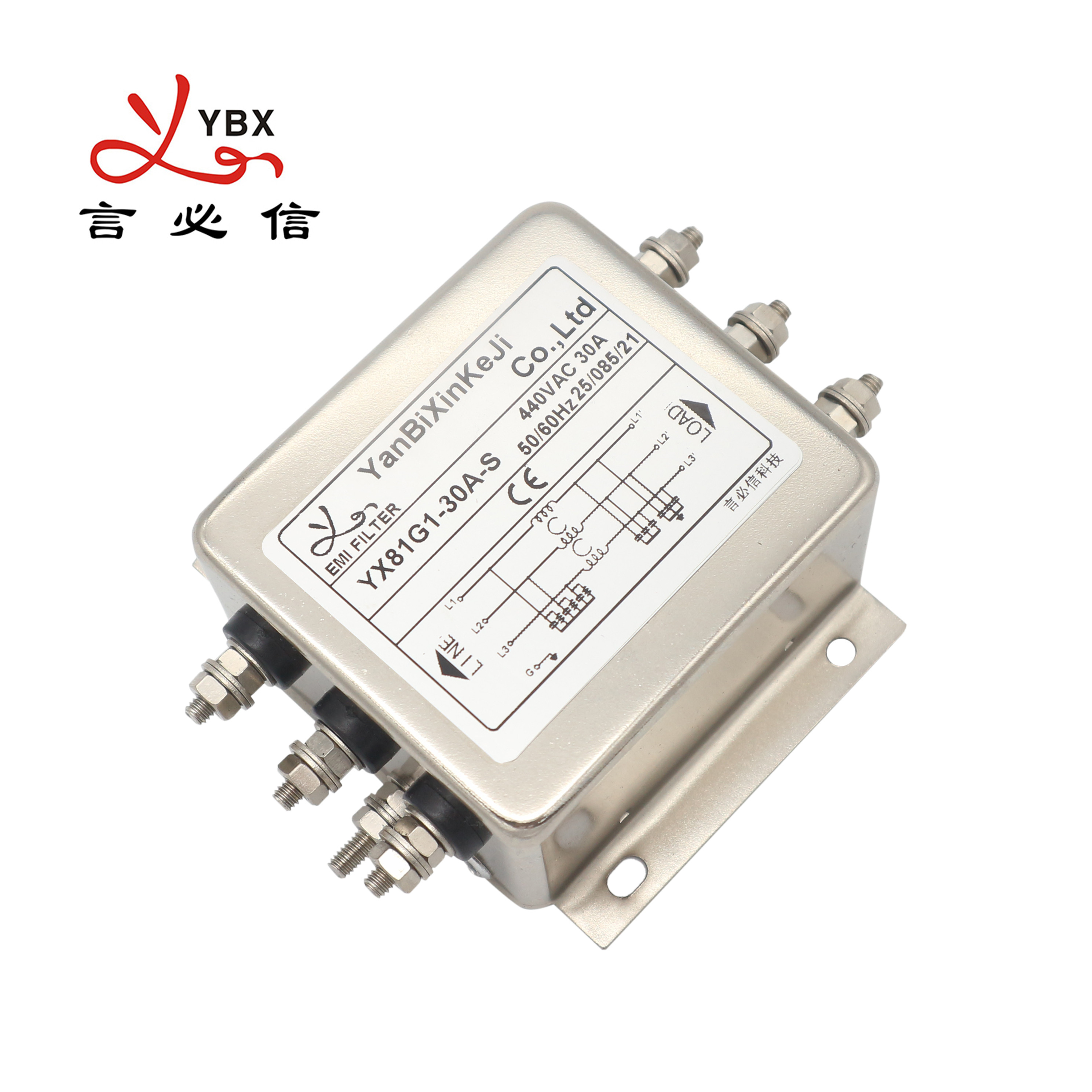 Four Wire Terminal Block Three Phase Emi Filter 1~10a Rated Current 440vac Voltage