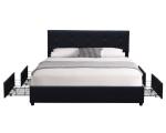 Queen Upholstered Bed Frame White Faux Leather Metal Four Drawer