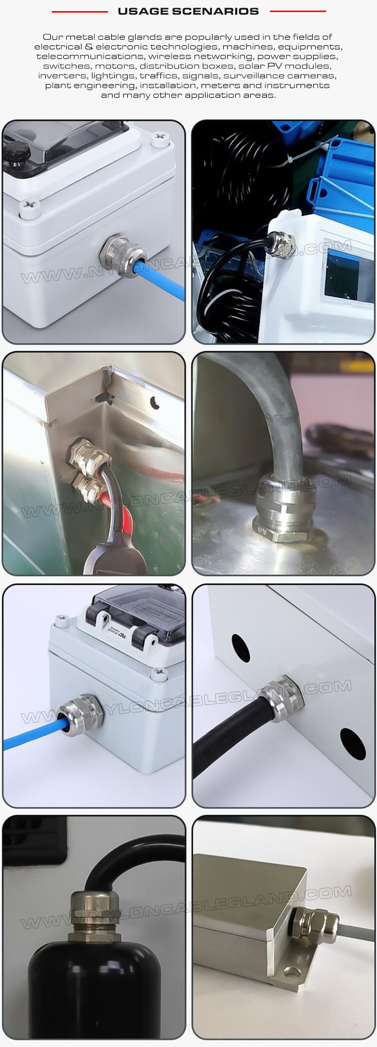 IP68 Watertight PG Cable Glands Stainless Steel Inox 304, 316, 316L with Viton Fluororubber Seals & O-rings