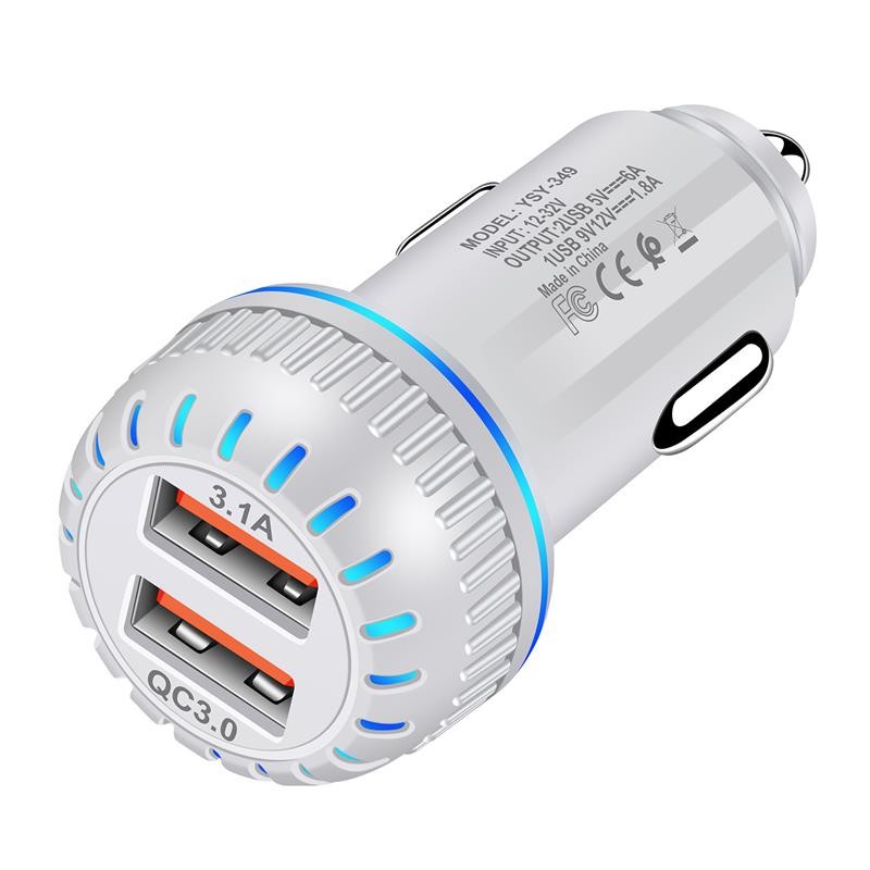Portable 3.1A Dual Port Car Charger USB Adapter QC3.0 With Led 63*30mm