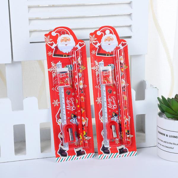 Children School Supplies Christmas Cartoon Eraser Pencil Set with Red Wood Pencils