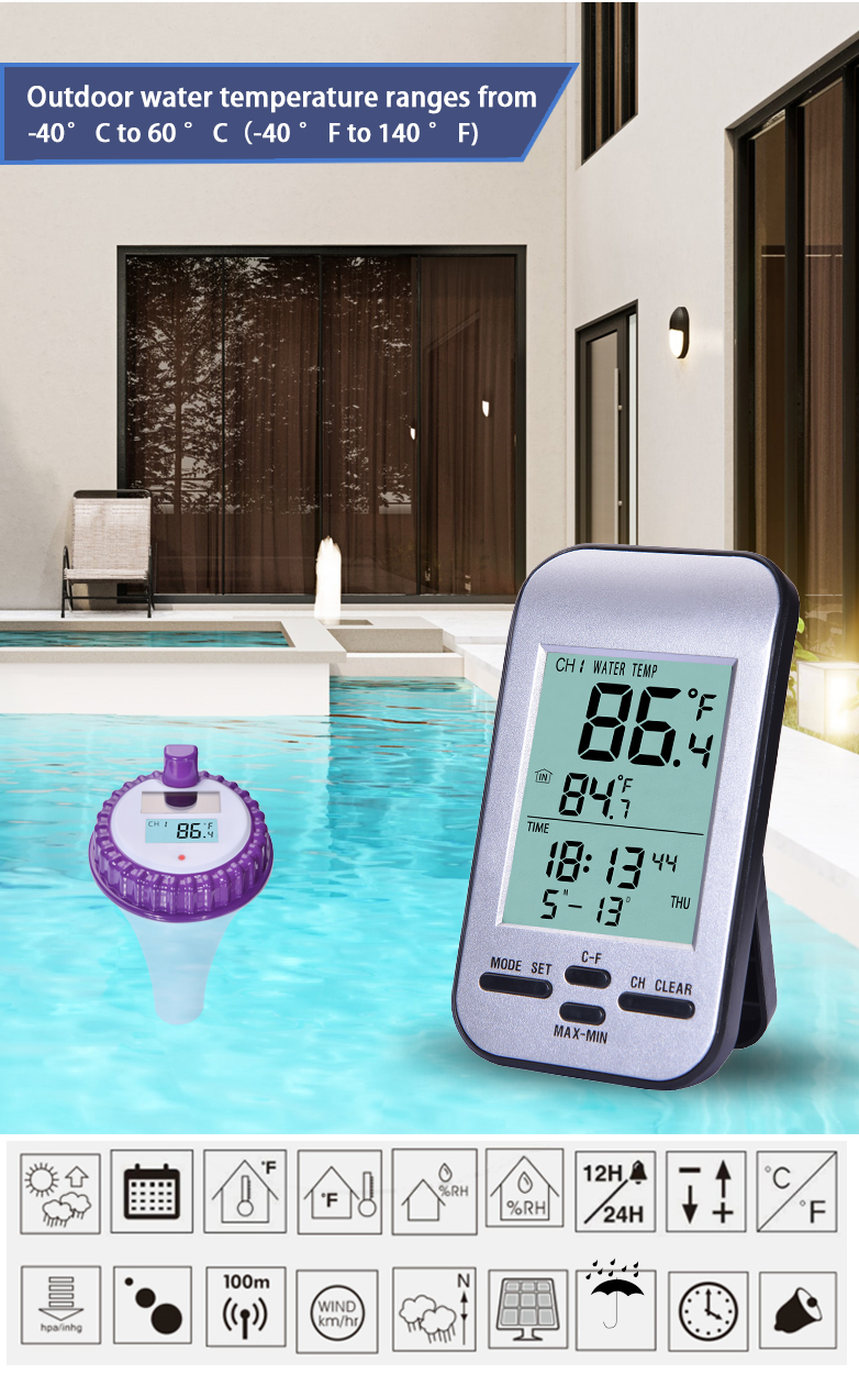 Wireless Solar Floating Water Thermometer For Elderly And Children Supply Voltage 7-15V