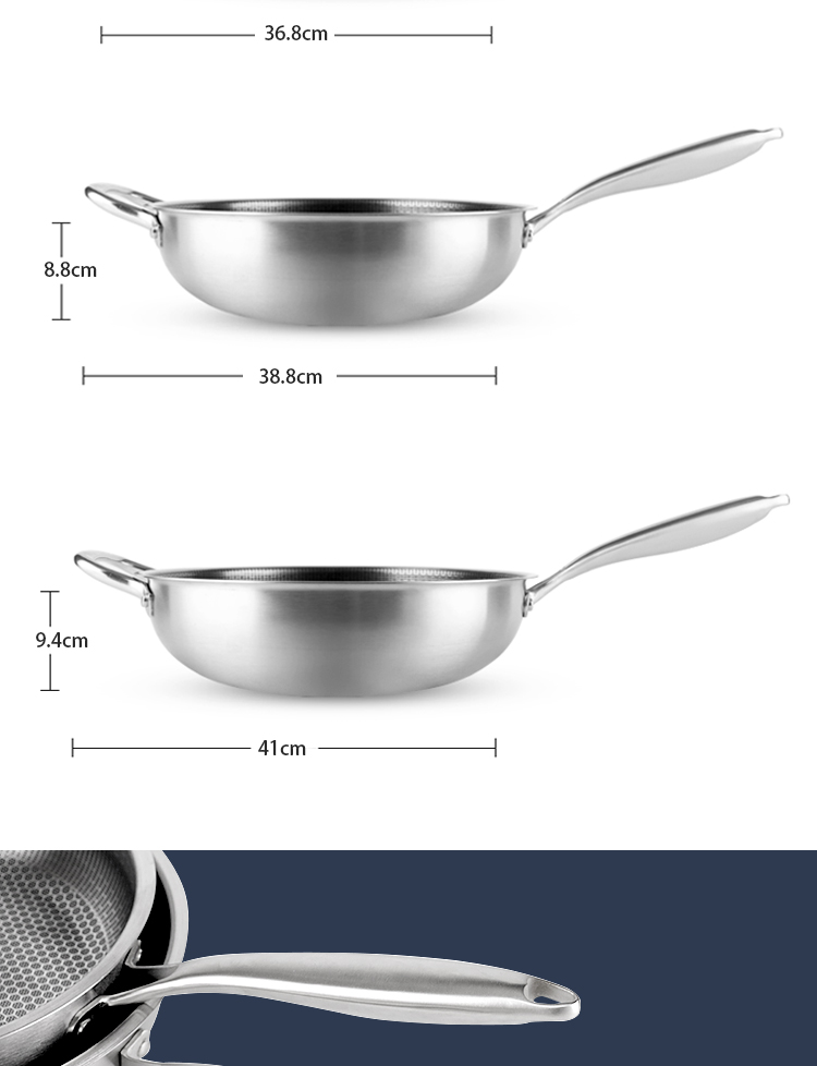 New Arrival Frying Pan Honeycomb Panci Frypan Non Stick Hybrid Stainless Steel Frying Pan