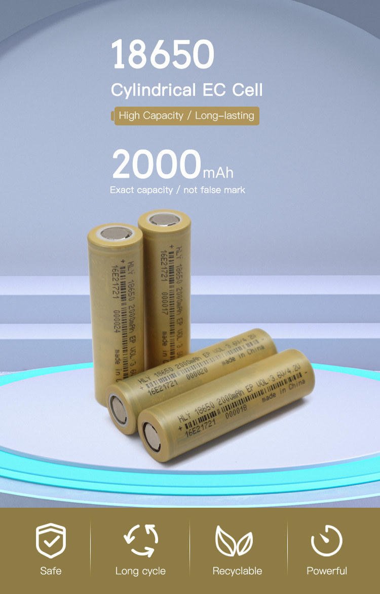 Mobile Power Cylindrical Bright Flashlight Lithium Ion Battery Cells 18650 2000mAh