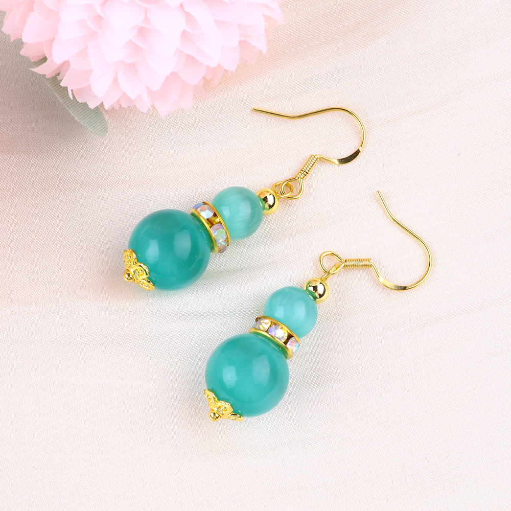 8MM 10MM Green Cat Eye Gemstone Craft Earring Dangle Short Ball Shape Earring For Jewlery Gift