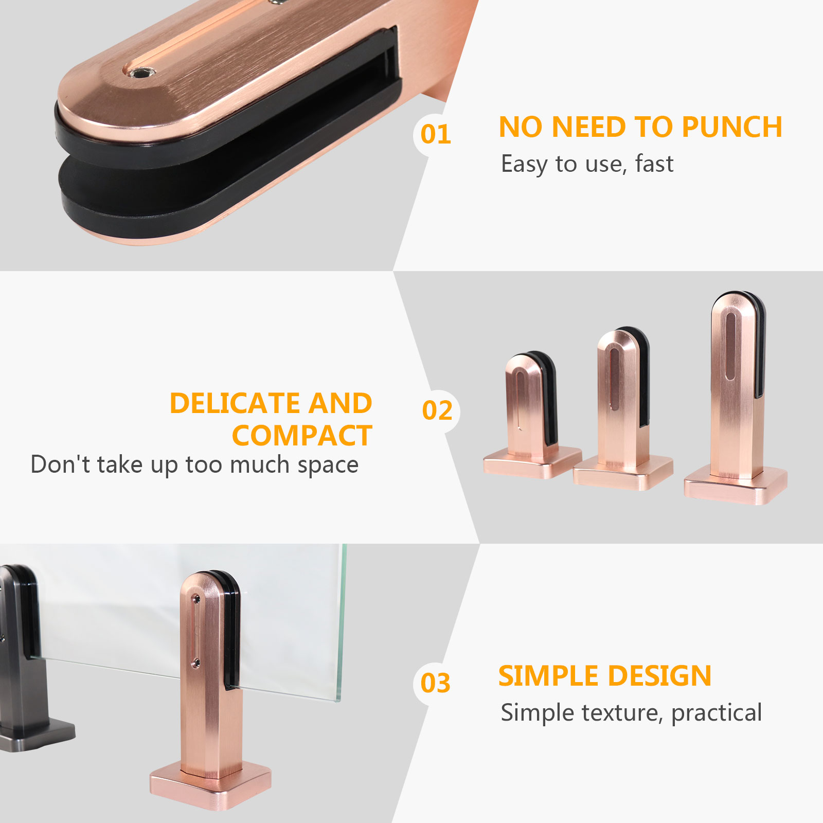 Hollow Golden Color Spigot Glass Balustrade Glass Clamps Balustrade for Swimming Pool