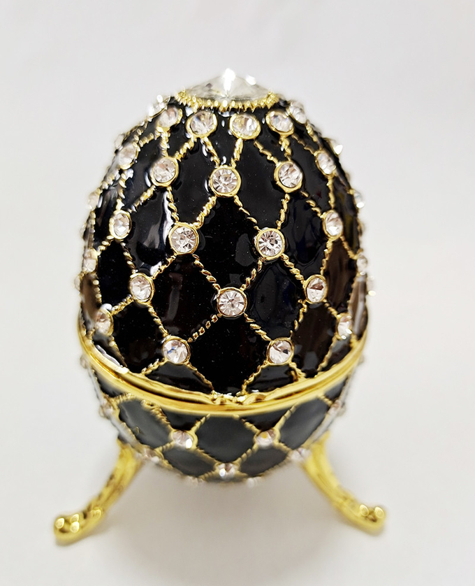 Luxury Faberge Easter Egg Decorative Earring Ring Trinket Holder Box Hand Painted Faberge Egg Style Hinged Jewelry