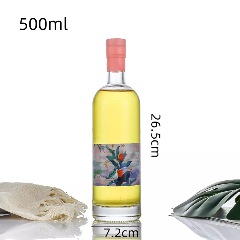 375ml 500ml Round Glass Wine Juice Whisky Bottle with Transparent Collar Material