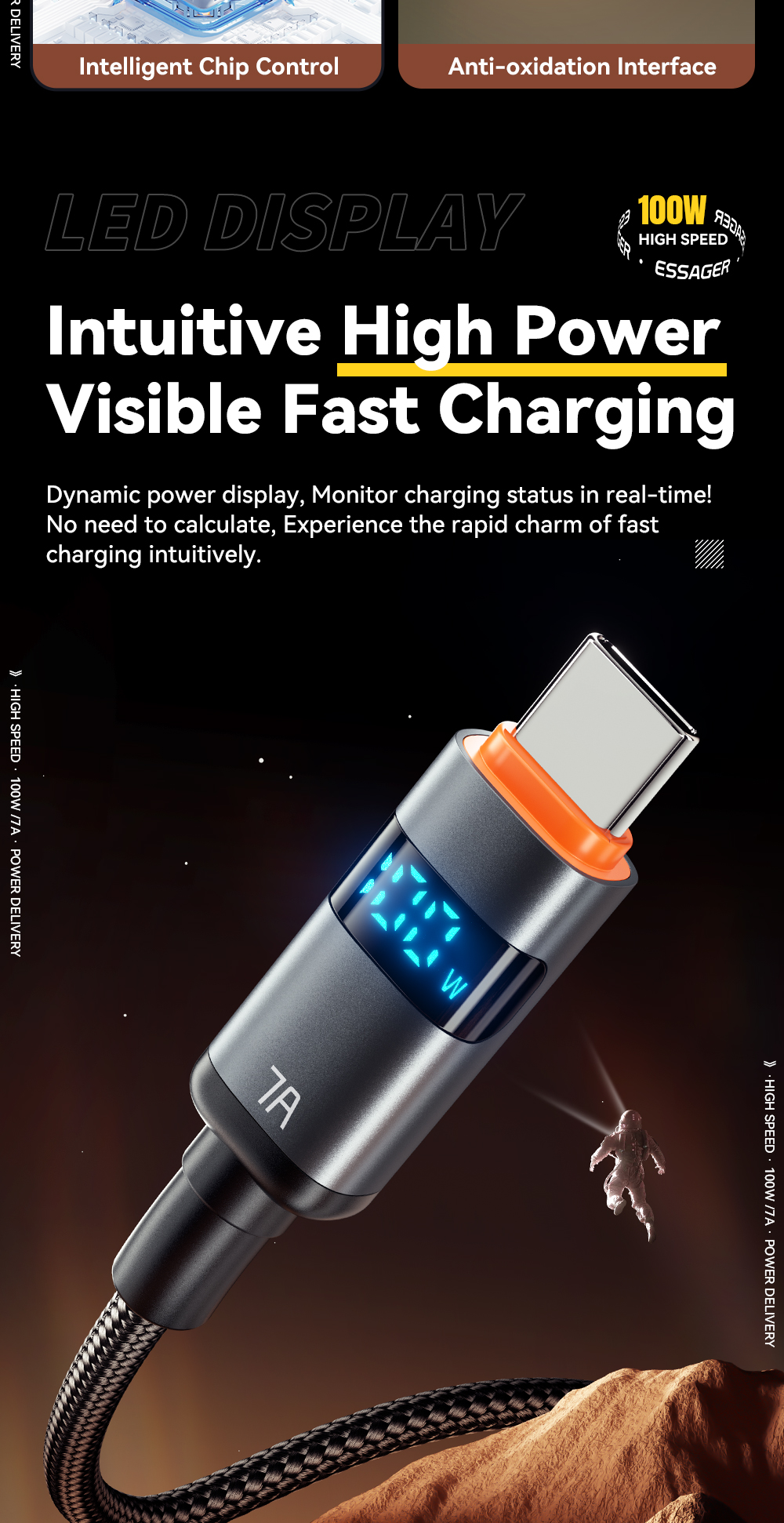 ESSAGER ES-X61 Series PP USB A To C Cord 100W Max 480Mbps