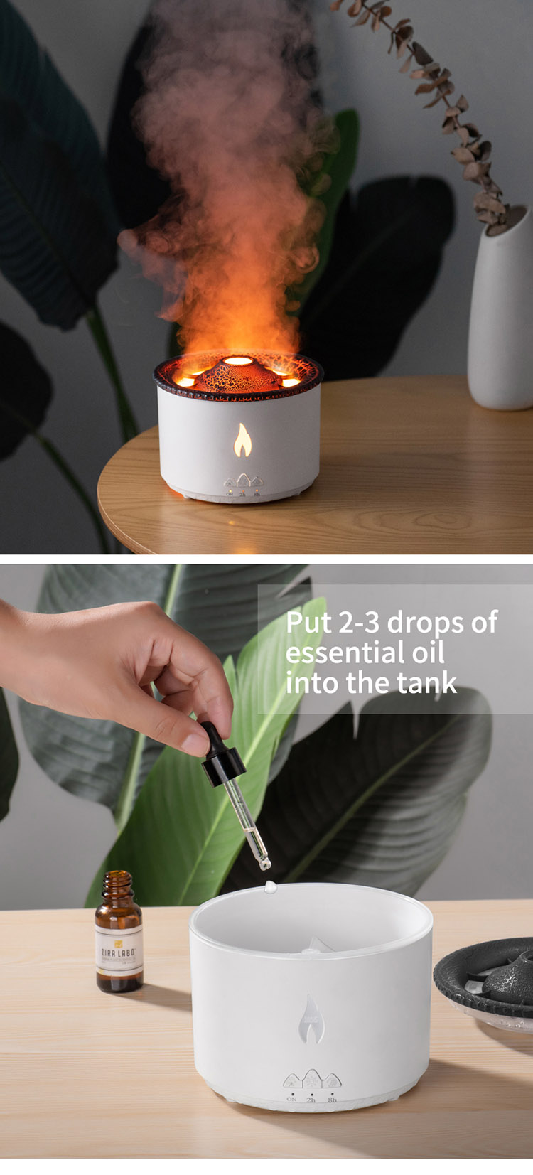 HOMEFISH Ultrasonic Aroma Humidifier Volcano Oil Diffuser 360ML USB Installation