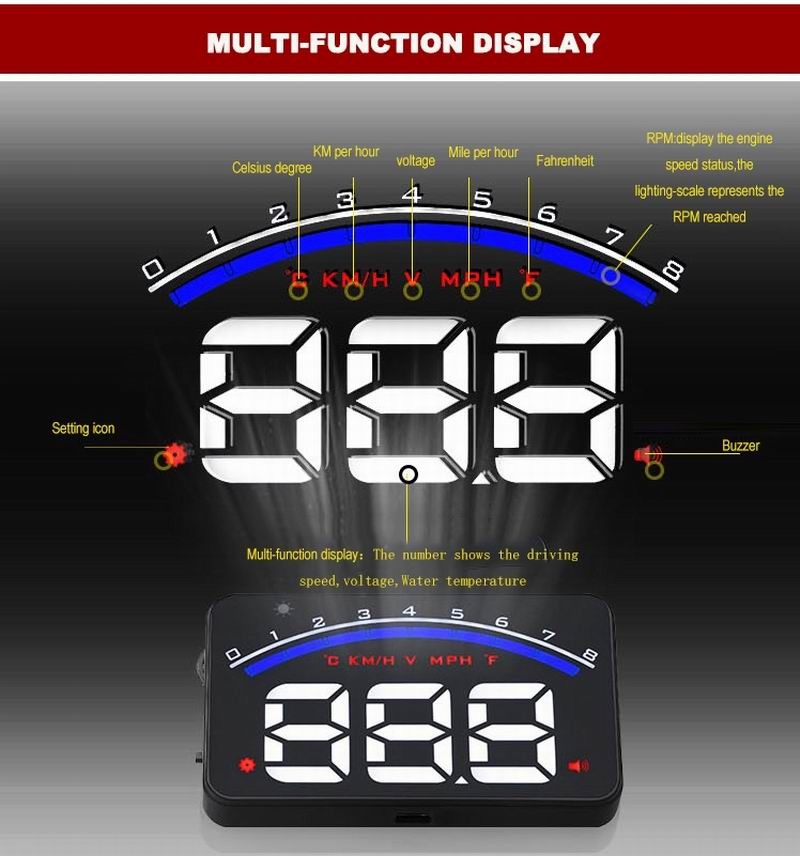 Ouchuangbo Car Head Up Display 3.5 inch Windscreen Projector OBD2 EUOBD Driving Data Display Speed RPM Water