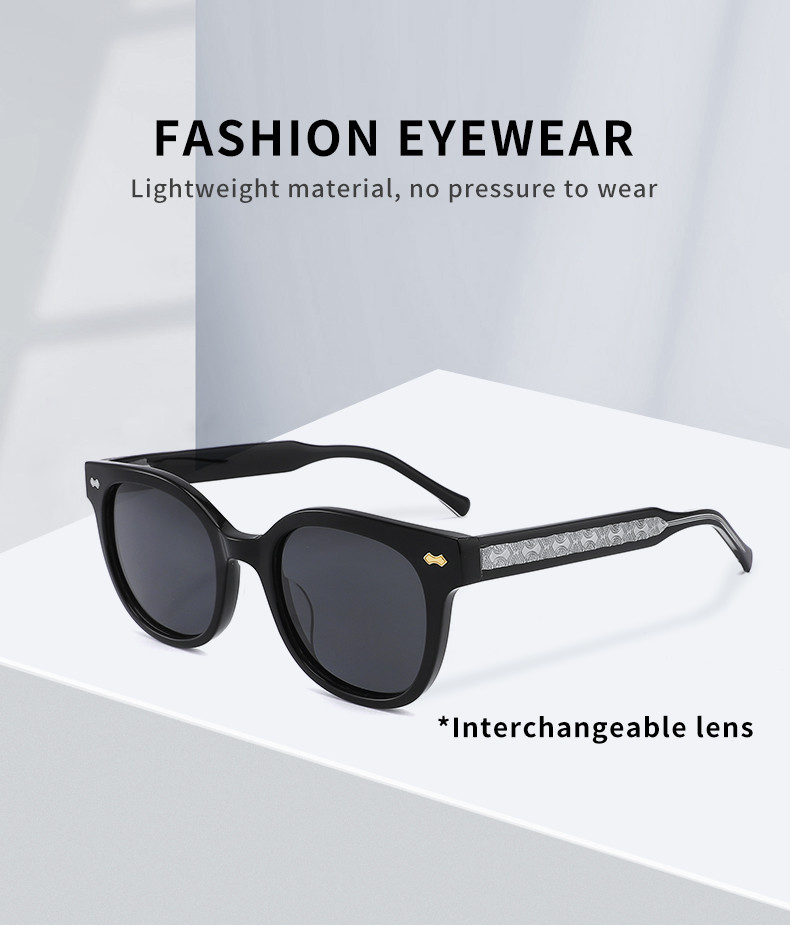 Chic Round Acetate Sunglasses Interchangeable Lenses UV Hand Crafted Eyewear