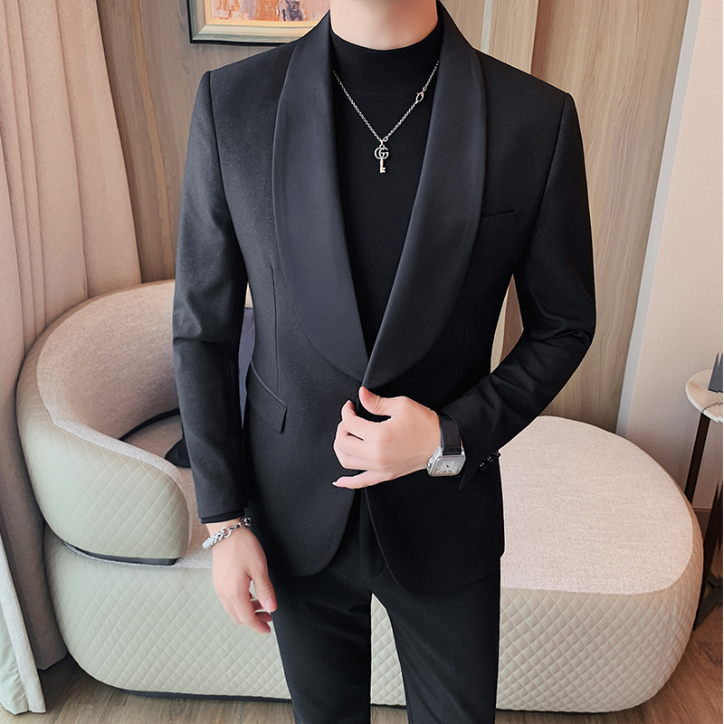 end Business Formal Dress Suit Blazer Jacket in Black Leather Fabric for Men's Attire