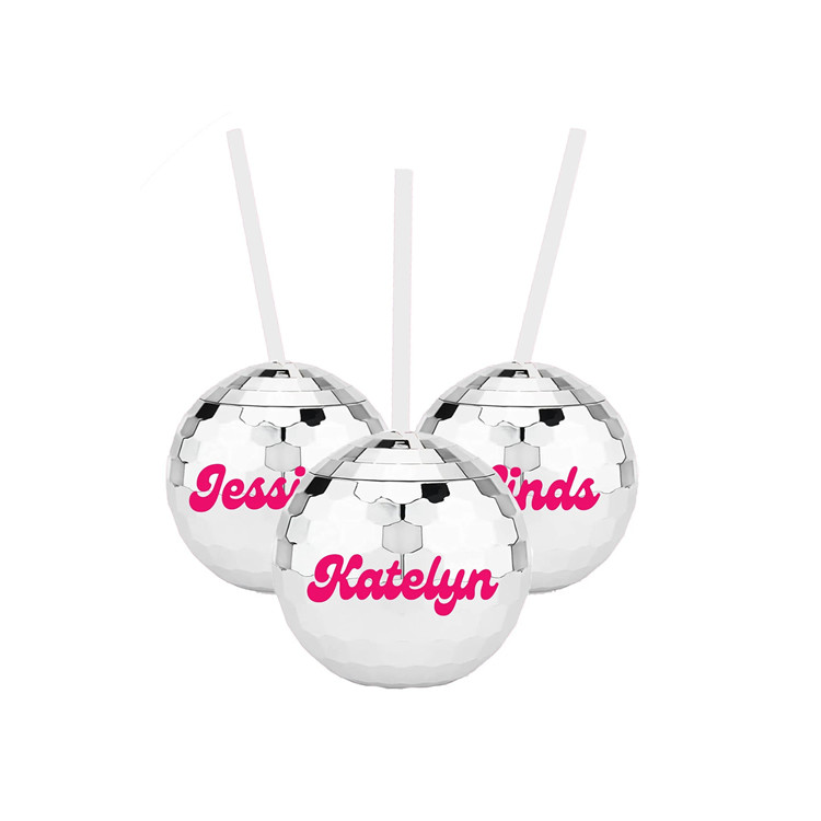 Light Up Disco Ball Drink Cup With Straws 450ml Unbreakable