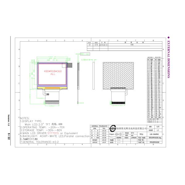 Handheld 2 Inch Tft Display LCD Module 480x360IPS HD Instrumentation