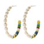 Alloy Beads Enamel Hoop Earrings , Freshwater Pearls Hoop Beaded Earrings