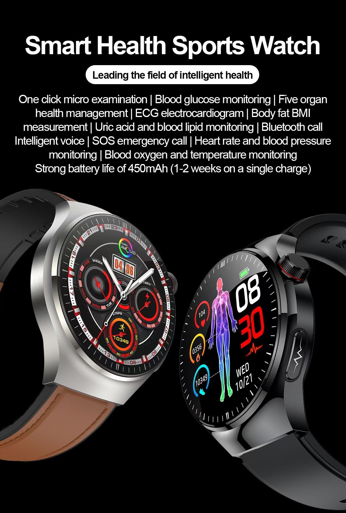 TK26 Health Smart Watch With ECG Heart Rate BT Call IP68 Waterproof Smartwatch With Voice Assistant