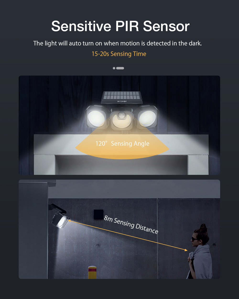 218LED 3 Heads 650lm Solar Power LED Lamp 1.3W IP64 Waterproof Wall Light