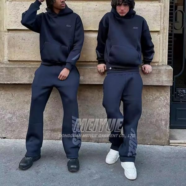 Custom Clothing Pullover Embroidery Logo Hoodie Puff Print Stacked Baggy Sweatpants Cotton Tracksuit Set