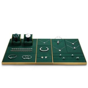 China Dark Green Suede Luxury Jewelry Tray Pendant Earring Bangle Necklace Storage Trays wholesale