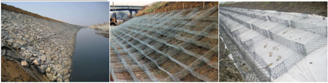 6 X 8cm Hexagon Hole Stone Gabion Mats Silver Color Galfan Wire With Diaphragms