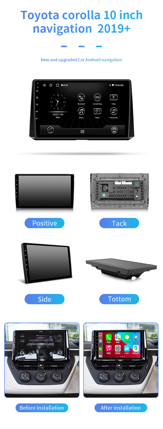 Octa Core Car Dvd For TOYOTA COROLLA With Capacitive Screen / Mirror Link / DVR / TPMS / OBD2 / WIFI / 4G
