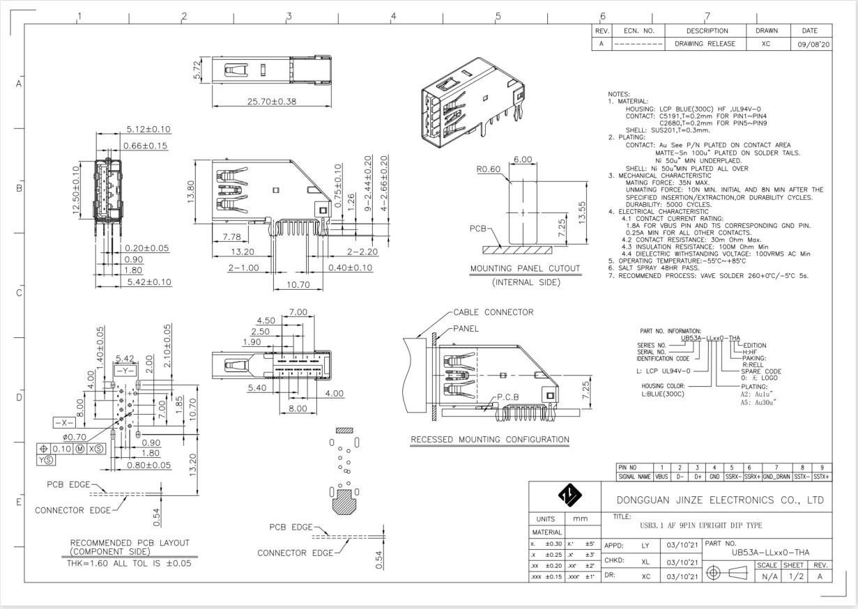Pin5 STD USB 3.0 Connector Socket Type A Female 90 Degrees oDM