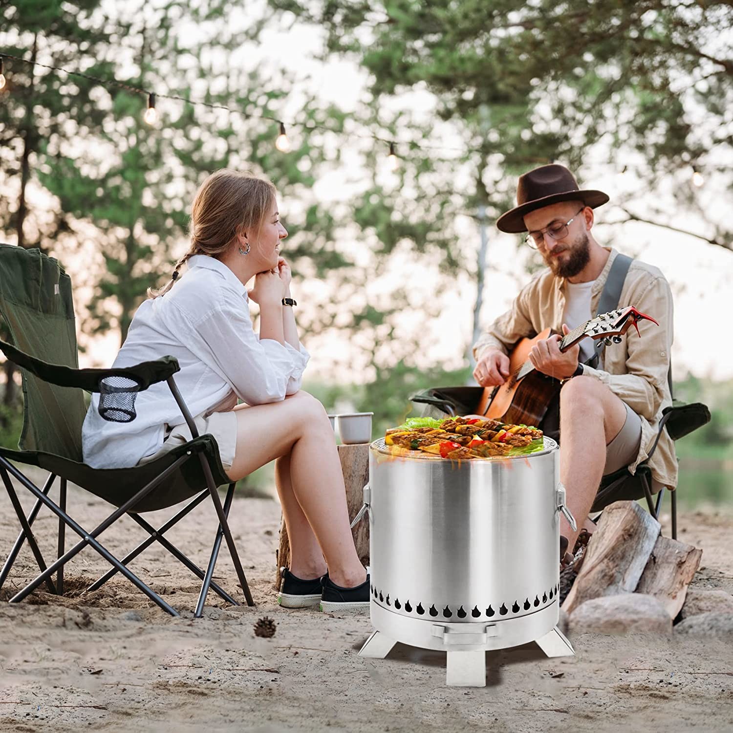 Stainless Steel Outdoor Barbecue Fire Pit Upgraded Bonfire Fire Pit With Drawer