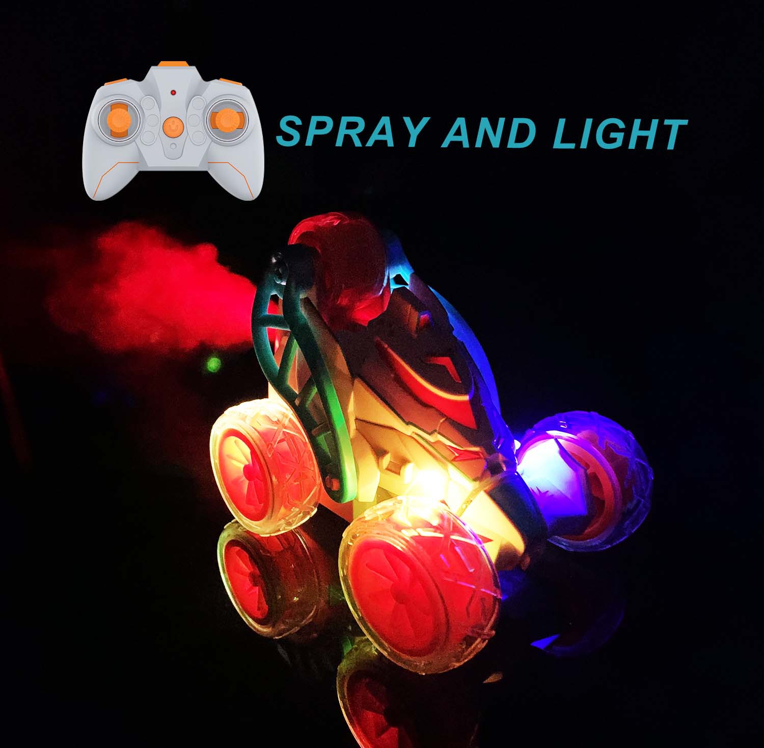 2.4G Stunt Dumper Light Spray Roll Over Remote Control Vehicle for Outdoor Play and Fun