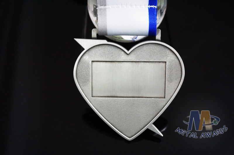 Heart Shape Die Casting Metal Award Custom Logo Medals Sublimated / Heat Tranfer Printing Ribbon