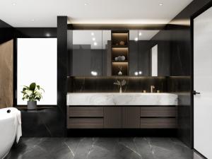 China Elegant Gold-Accented SS Bathroom Cabinet Handle Free Bathroom Sink Cabinets wholesale