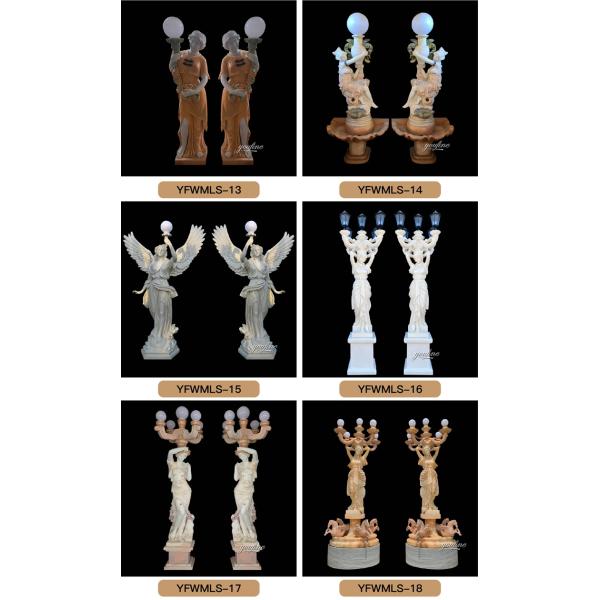 Outdoor Garden Decoration Marble Woman Statue Lamp