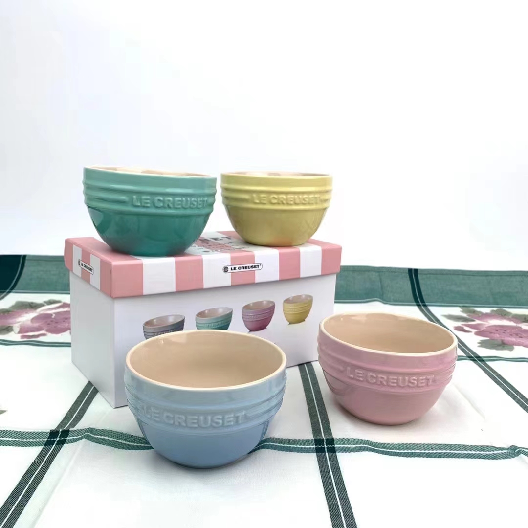 Modern Korean Style Kitchen Ceramic Bowl With Lid Spoon Multifunctional
