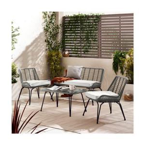 China Metal Frame Garden Set 4 Seating Balcony Furniture Plastic Rattan Patio Furniture wholesale