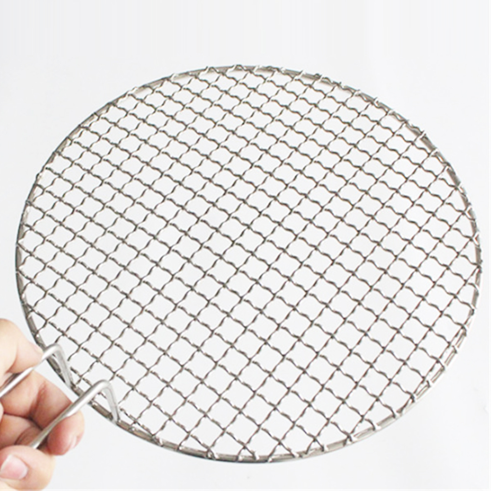 304 Stainless Steel Round Grill Net With Handle Barbecue BBQ Meshes Cooling Rack Steam Baking Rack Camping Outdoor Mesh