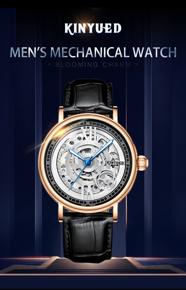 KINYUED Brand Full Hollow Surface Skeleton Couples Stainless Steel Strap Watches Waterproof Automatic Mechanical relojes