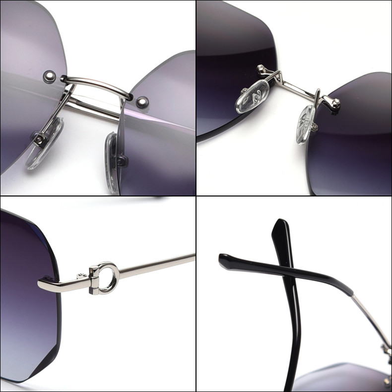 Frameless Sunglasses Gradient Sunglasses Women'S Metal Frame Polarized Vintage