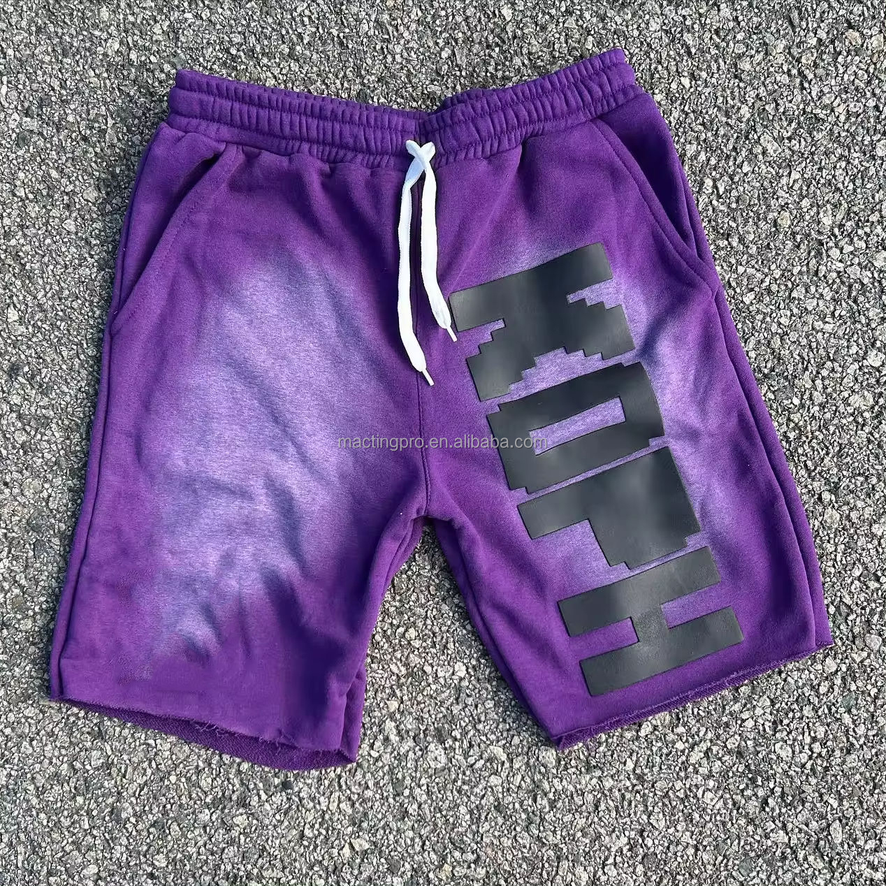 Drawstring Closure Customized Cotton French Terry Sun Faded High Waist Shorts for Men