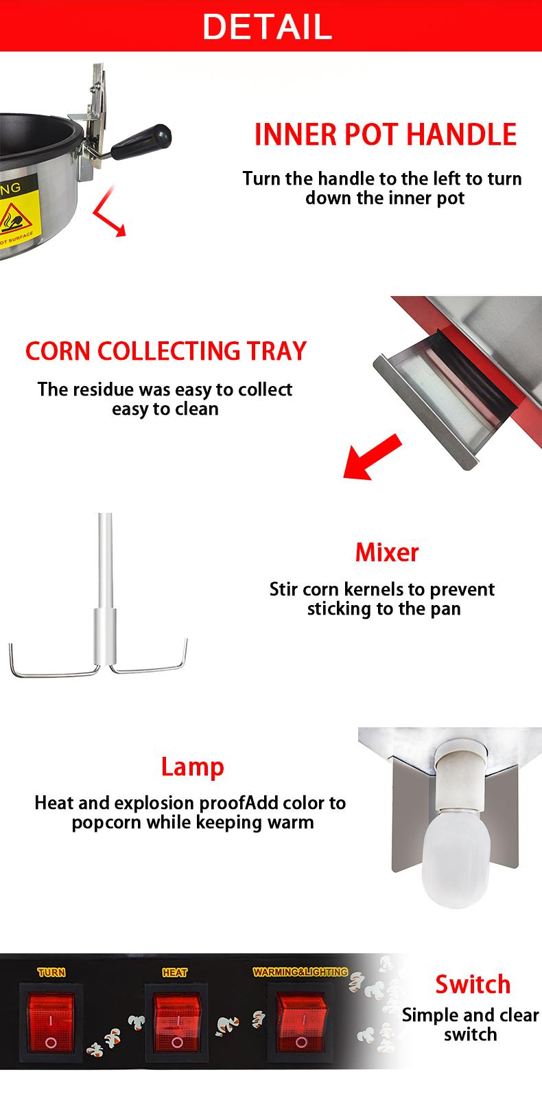 Electric Commercial Popcorn Maker With Cart For And Red Color