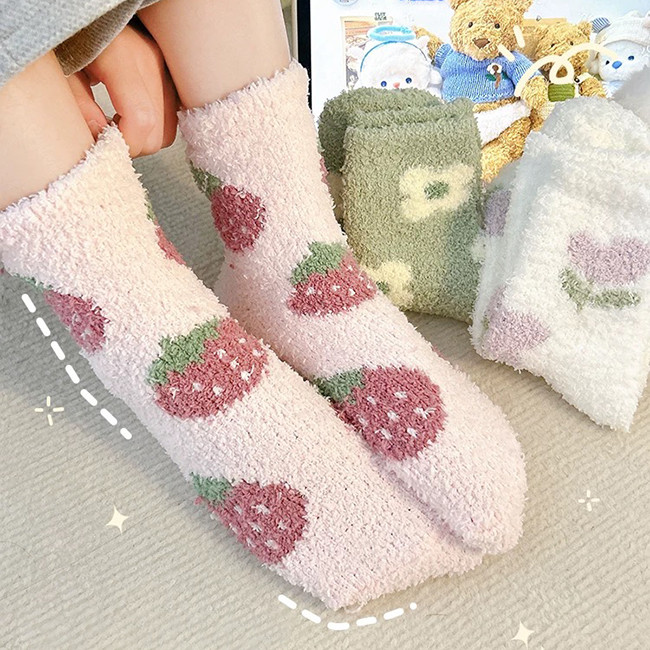 Flower Style Warm Home Socks Thick Winter Warm Fuzzy Womens Socks