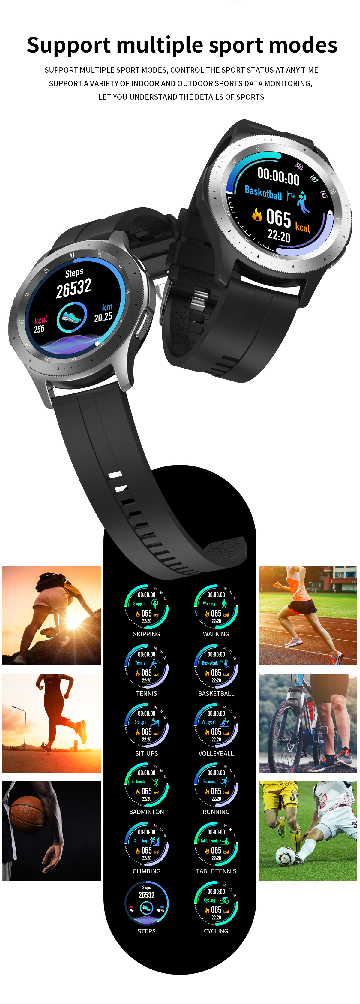 Amazon HOT Round Touch Screen Sport Pedometer Heart Rate Monitor ODM OEM Waterproof Smartwatch