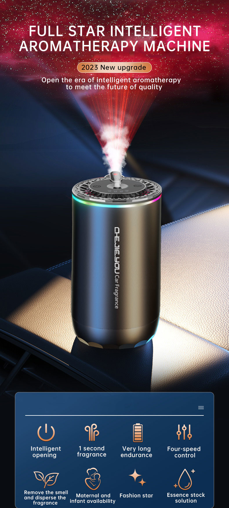 Type C Car Aroma Diffuser Led Light Essential Oil Diffuser 50ML Alloy Xk01b