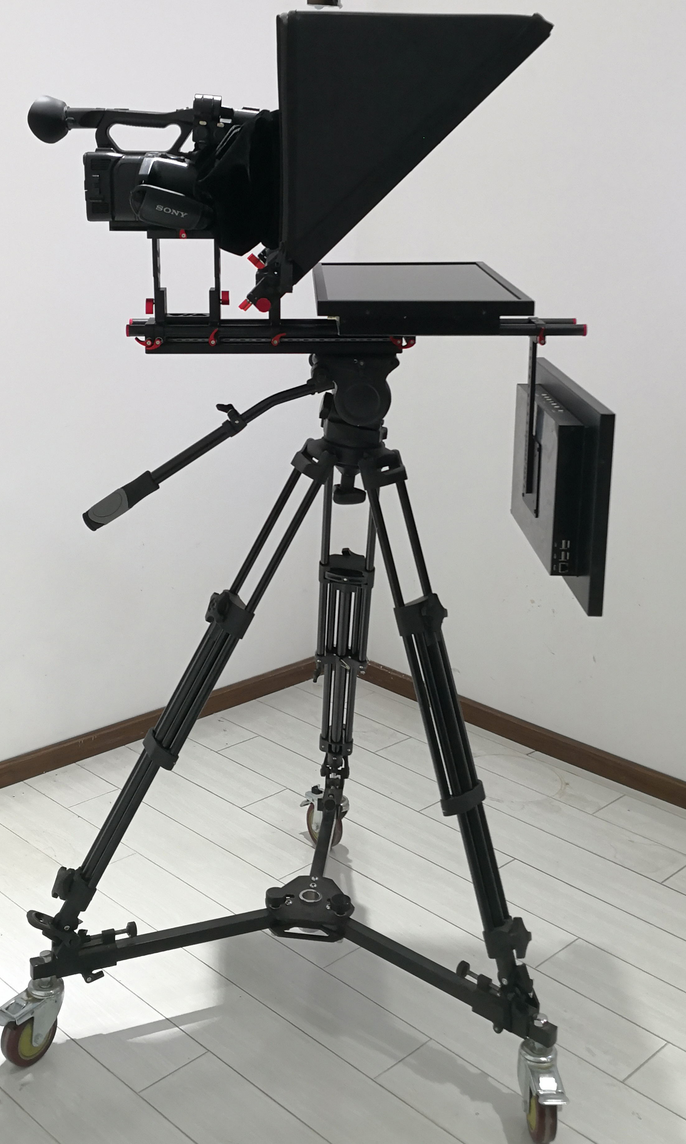 24 Inch Dual Screen TV Broadcast Studio Equipment with Prompter Caster and Wireless Remoter