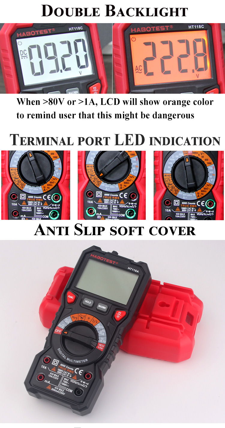 HABOTEST 1000V AC DC Analog Auto Range CE Automotive Professional Digital Multimeter 100mF Best Autorange Multimeter Dig