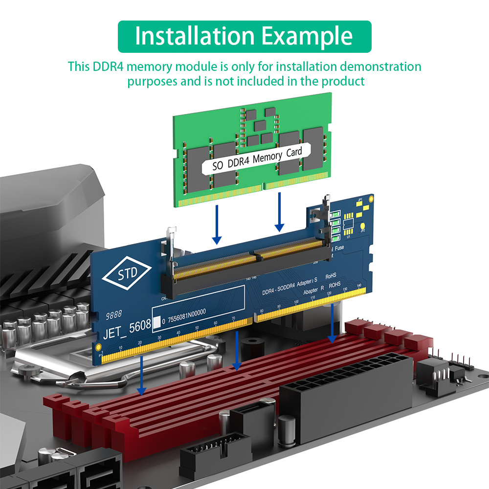 LLaptop DDR4 RAM to Desktop Adapter Card, Memory Tester SO DIMM to ddr4 Converter.