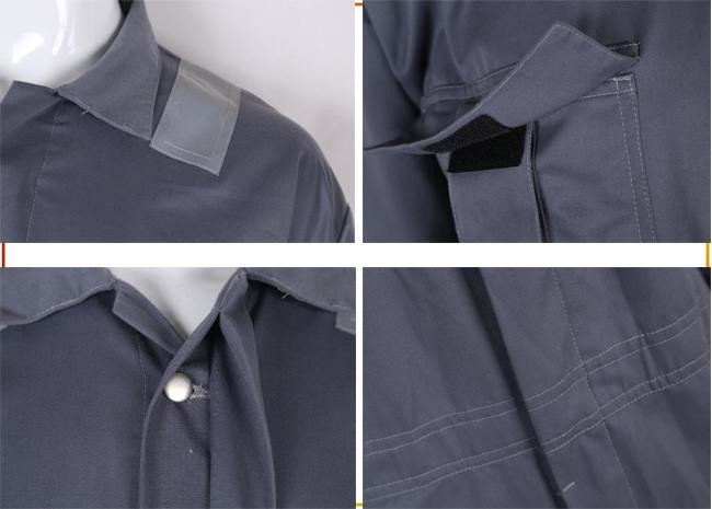 Grey Reflective Industrial Work Uniforms , Lapel Stain Resistant Coverall