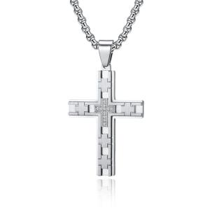 China Engraved Design Stainless Steel Gold Plated Cross Pendant Necklace Christian Religious Custom LOGO Pendant wholesale