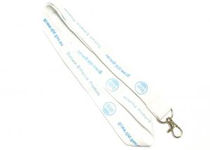 China White Webbing Neck Strap Lanyard with Light Blue Printing Metal Hook 20mm Wide wholesale